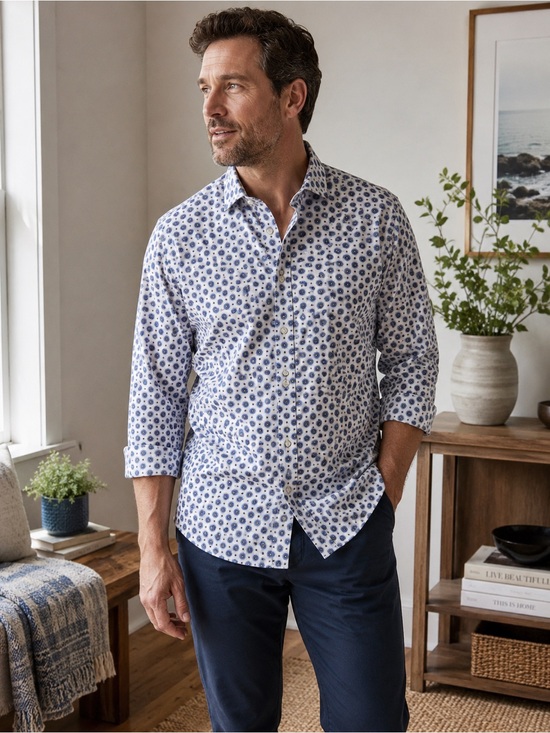 Emanuel Berg Other - Emanuel Berg Modern Fit XL Blue Medallion Print Button Front Shirt 100% Cotton